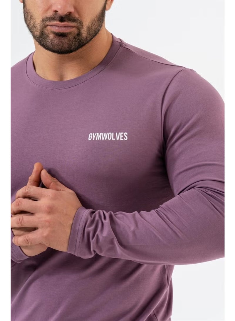 Gymwolves Men's Sports Bodysuit | Purple | Long Sleeve Sports T-Shirt | Basic Series | - Image 3